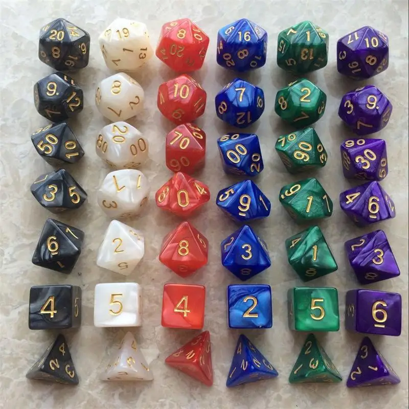 7PC/Set Multicolour Natural Stone Crystal Polyhedral Dice With Pouch DND Role Playing Dragon Board Game Party Energy Chakra Gift