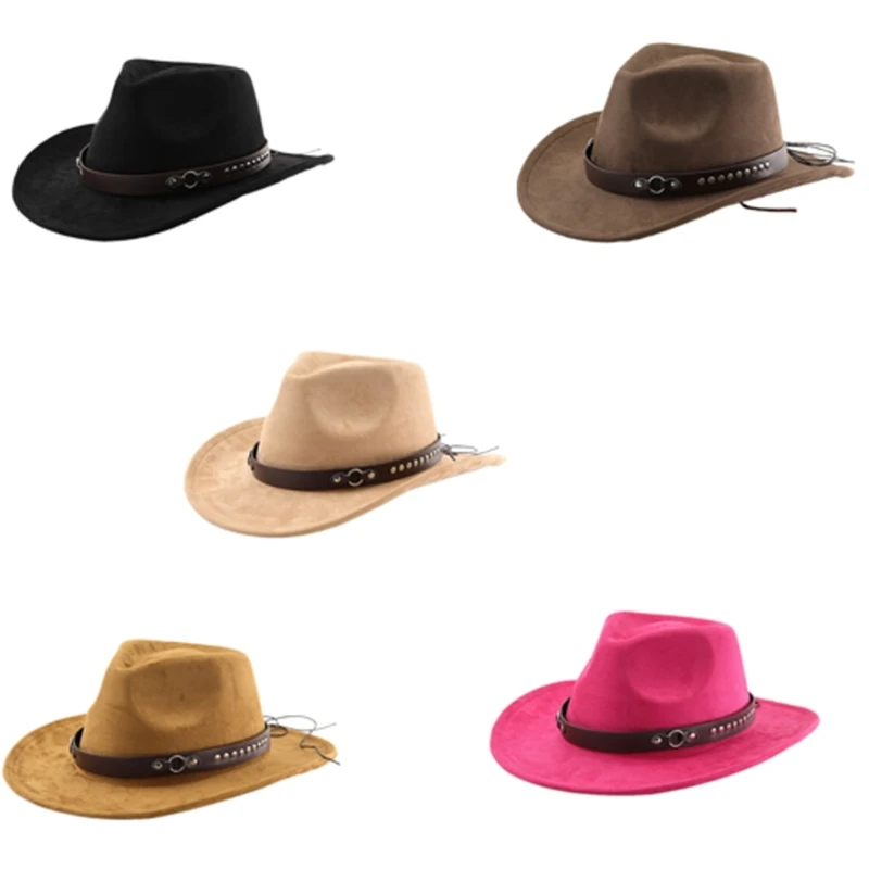 Homburg Cowboy Hats with Maillard Belt Rivets Trim Hat Top Hat Classical Porkpie Hat for Boy Men Hat