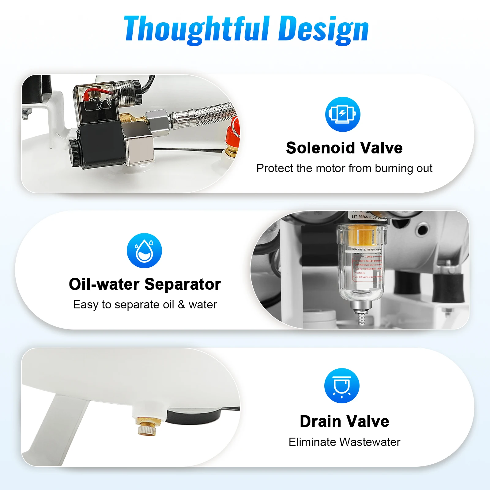 ضاغط الهواء مع مقياس ضغط كاتم الصوت لمرشح الهواء لتجربة طب الأسنان والجمال والبحث العلمي والمعدات الطبية