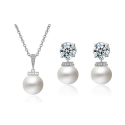 ZAKOL Elegant Round Imitation Pearls Hook Earrings Necklace Sets for Women Shiny Zirconia Bridal Wedding Party Jewelry Set