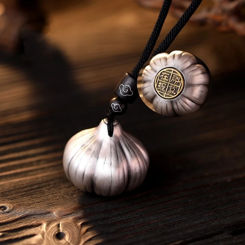 Guofeng Victory Pendant, Thai Silver Handle, Garlic Head Keychain Pendant, Garlic Head Pendant, Rotatable