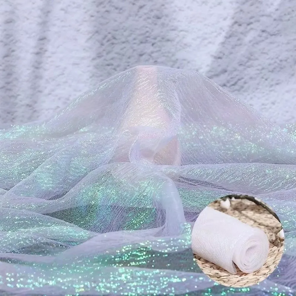 100x140cm Rainbow Laser Yarn Fabric Wrinkled High-Density Organza Fabric Texture Designer Illusion Color Iridescent Organza