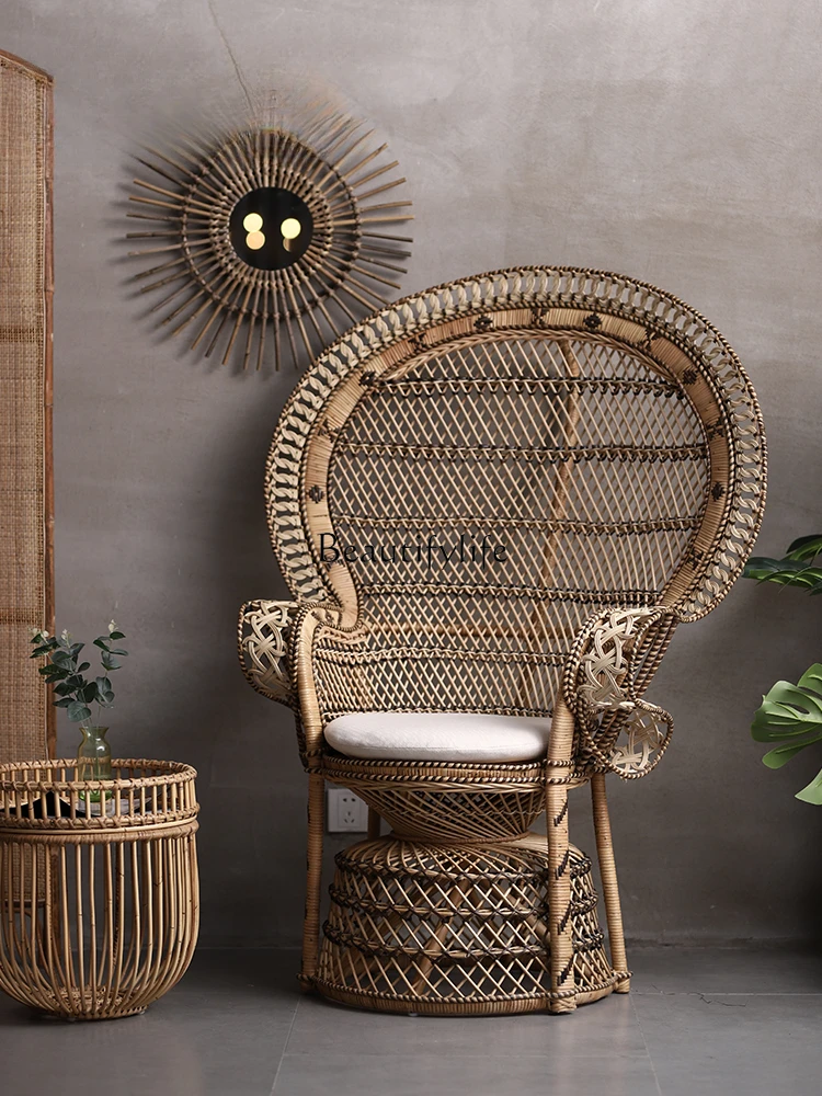 Natural Real Fujikujaku Rattan Chair Balcony Princess Chair Designer Single Chair