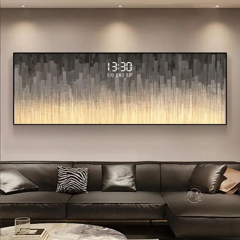 Living room decoration painting digital electronic clock home decor items Large wall clock relogio de parede interior furniture