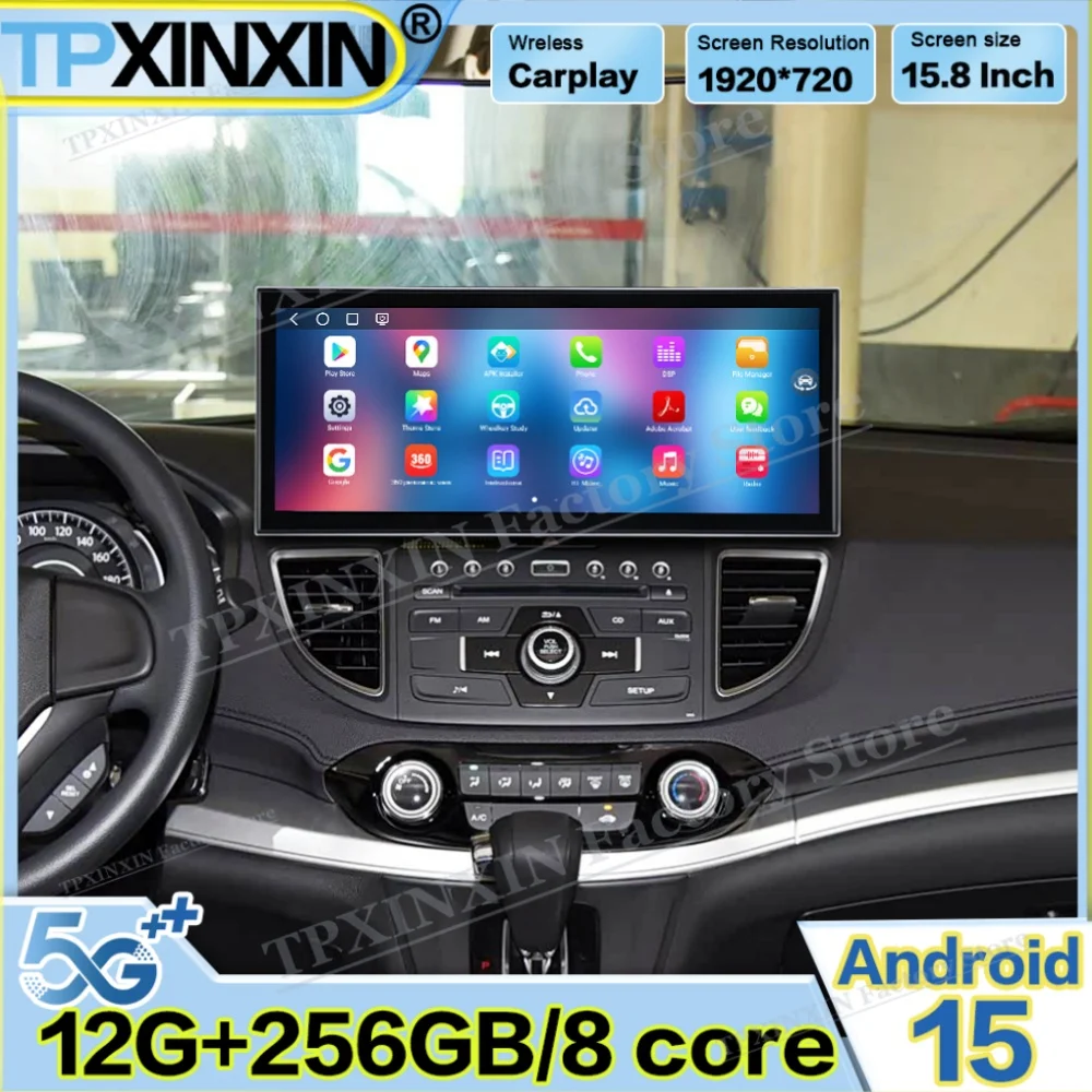 

8-ядерный автомобильный радиоприемник Qualcomm для Honda CRV 2012 ~ 2016 Android 15 GPS-навигация, мультимедийный видеостереоприемник, головное устройство Carplay