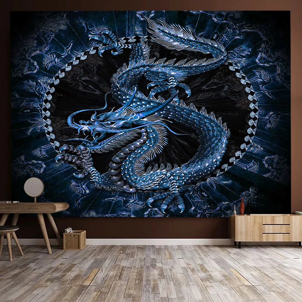 Vintage Room Decor Tapestry Chinese Dragon Totem Psychedelic Kawaii Home Living Room Dorm Bedroom Decor Aesthetic Cute Blanket