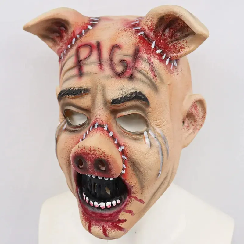 Scary Jigsaw Pig Horror Animal Latex Realistic Mask Halloween Costume Props sf/1