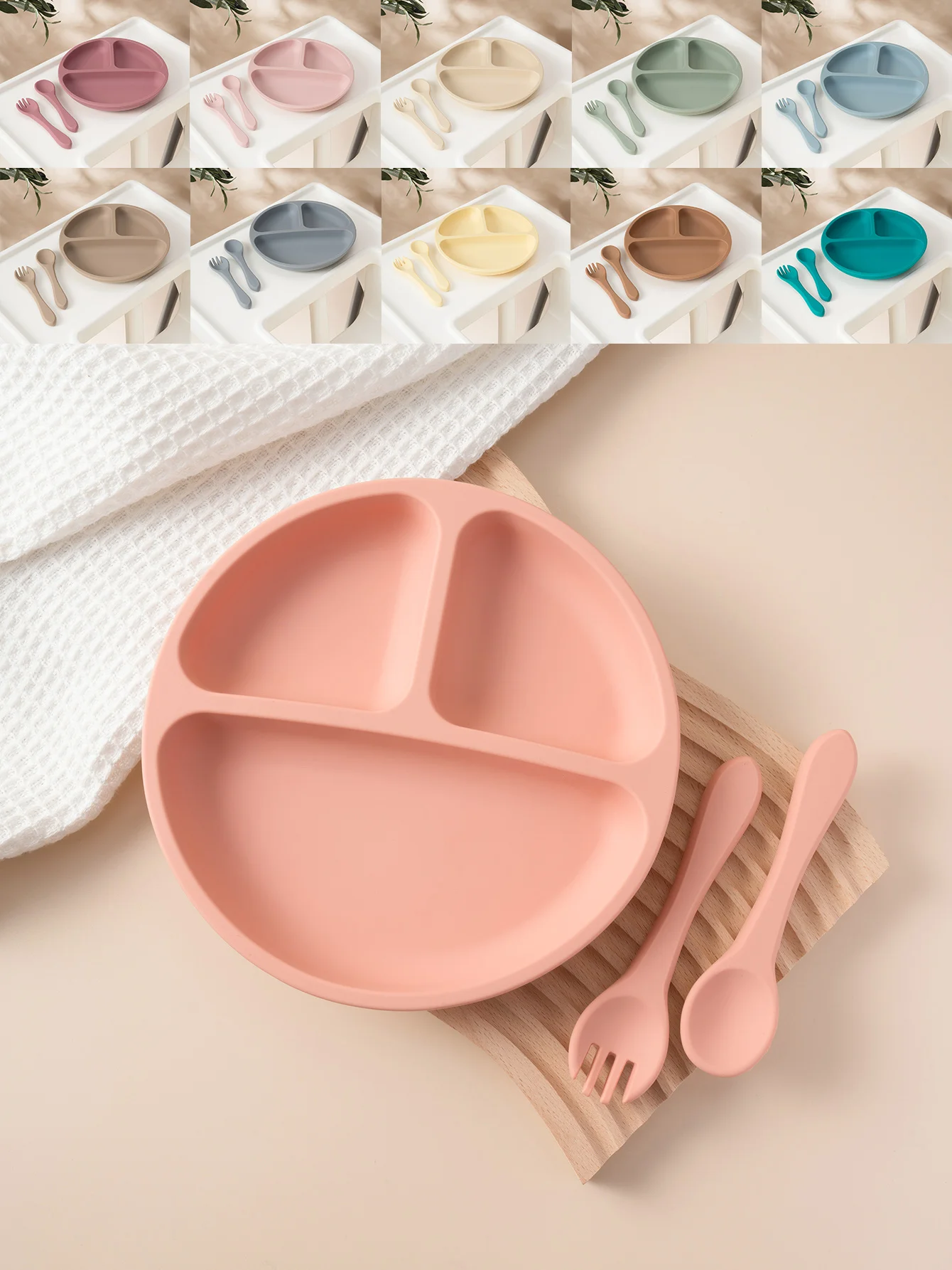 

3PCS Silicone Baby Feeding Set Suction Dishes Plate Spoon Fork BPA Free Kids Mealtime Essentials Children's Tableware