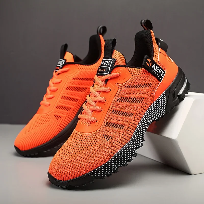 Trend Orange Men's Running Shoes Lightweight Breathable Casual Sneakers Men Trainers Non Slip Sport Shoes Mesh Athletic Shoes