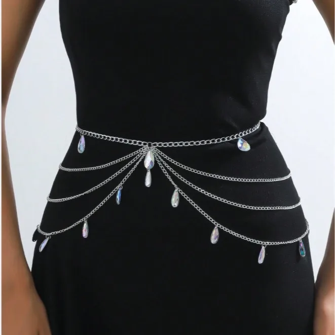

New Gothic Waist Chain Water Drop Crystal Christmas Waist Chain Halloween Wedding Party Costume Accessories