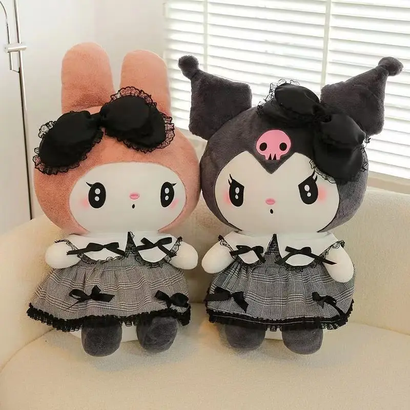 Sanrios Big Size Black Kuromi Mymelody Plush Stuffed Dolls Kawaii Cartoon Sofa Cushion Pillow Dark Gothic Lace Toy Gift For Girl