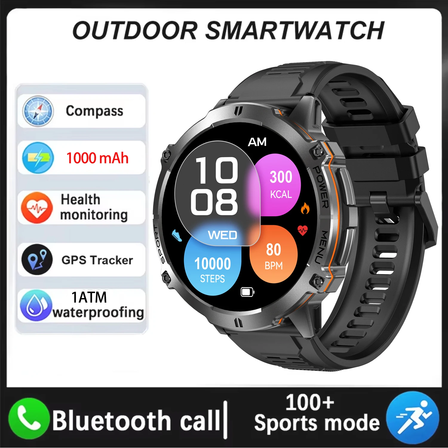 New Military Grade X3 1000mAh Battery Smart Watch 1.73-inch Screen 1ATM Waterproof GPS Altimeter Bluetooth Call Men Smartwatch