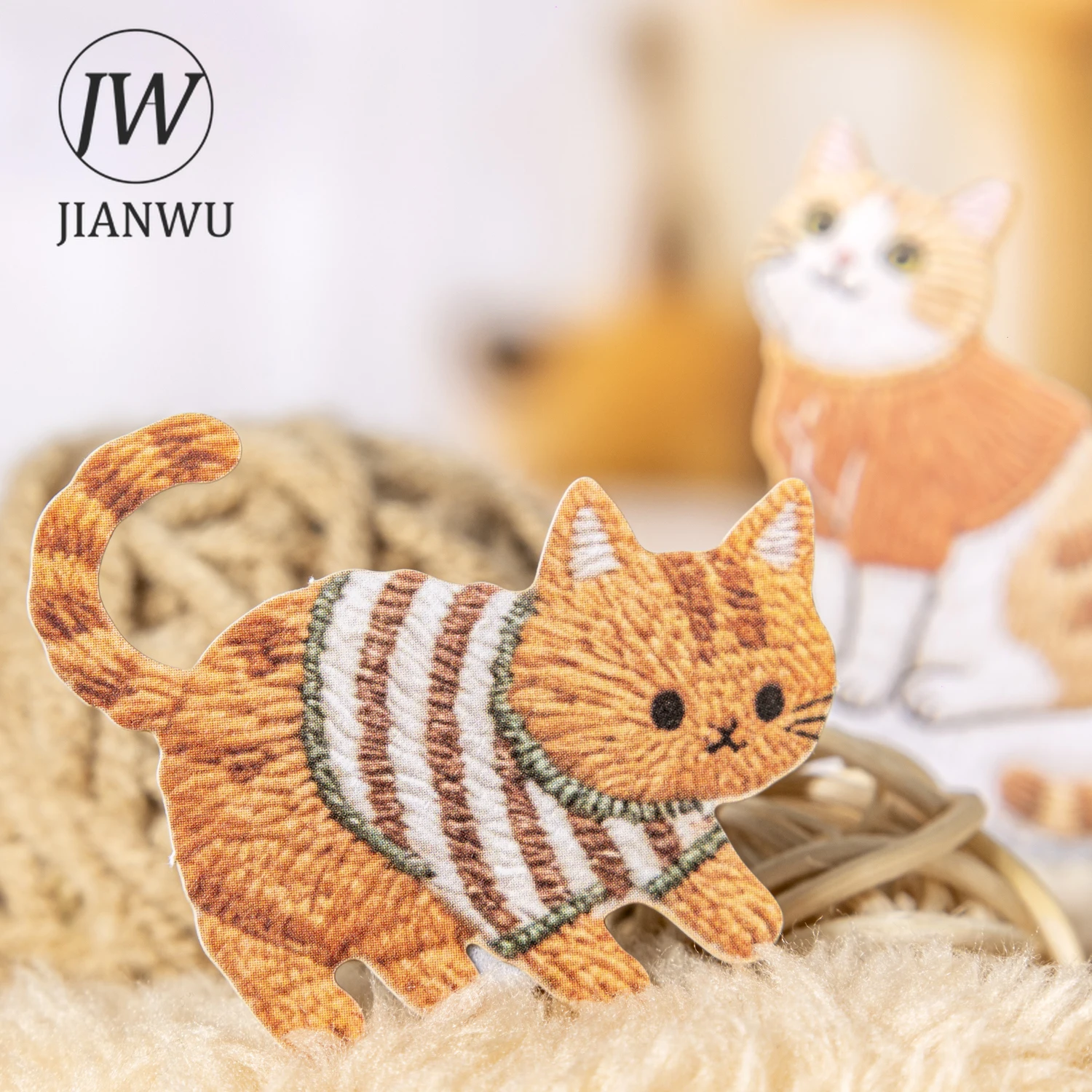 JIANWU Fuzzy Embroidery Cuties Series Kawaii Cat Dog Pet Landscape Material Collage Sticker Creative DIY Journal Stationery