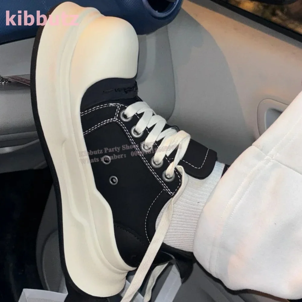 

Big Head Sneakers Lace-Up Platform Round Toe Height Increasing Mixed Color Fashion Comfortable Sports Outdoor Women Shoes Newest