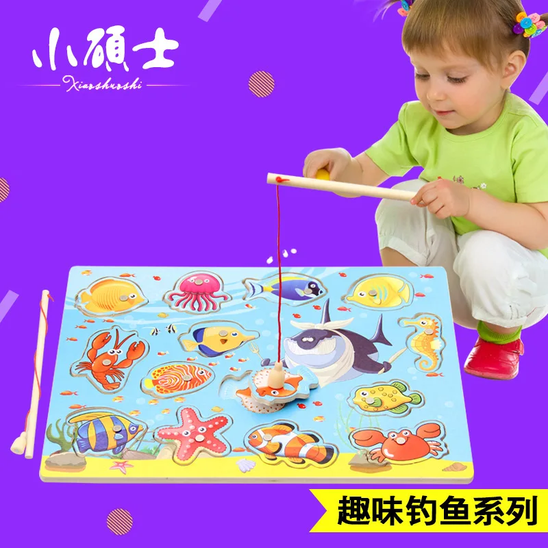 

Children's Magnetic Fishing Toys Wooden Fishing Puzzles Educational Fishing Toys Multifunctional Games Interactive Training