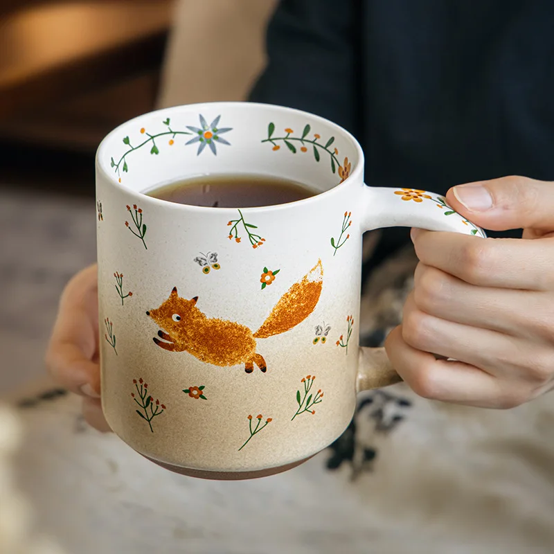 Creative Design Ceramic Mug Office Large Capacity Coffee Cup - Cool Running Fox