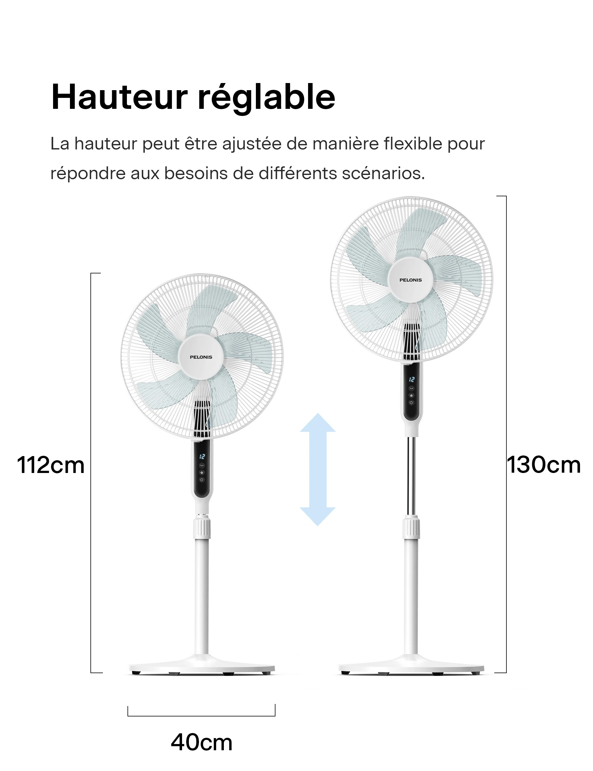 Midea PELONIS Quiet Floor Fan with Remote Control, 16 Inch DC Motor Fan with 85° Oscillation, Height Adjustable, 12 Speed Levels