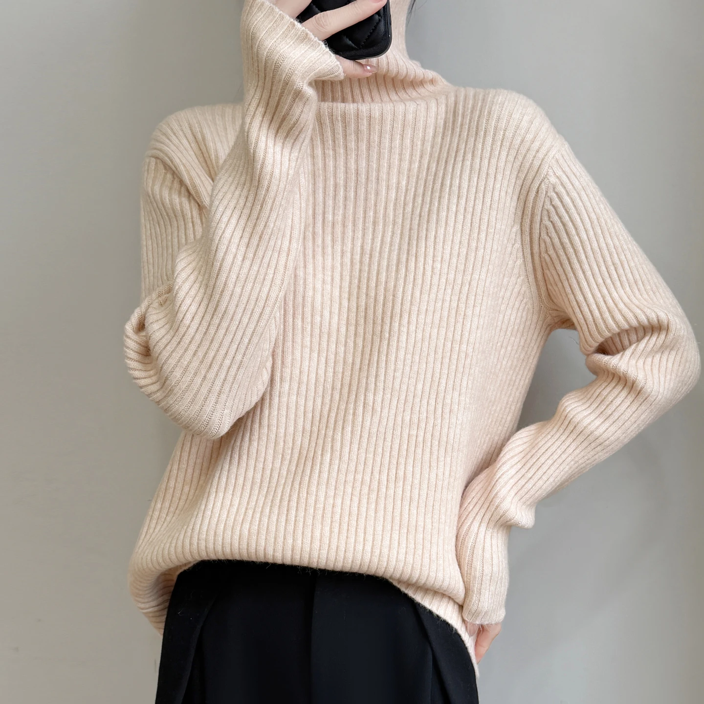 Winter Thickened Pit Strip Style Pullover Women Knitting Merino Wool blend Sweater Turtleneck Long Sleeves High quality Warm Top
