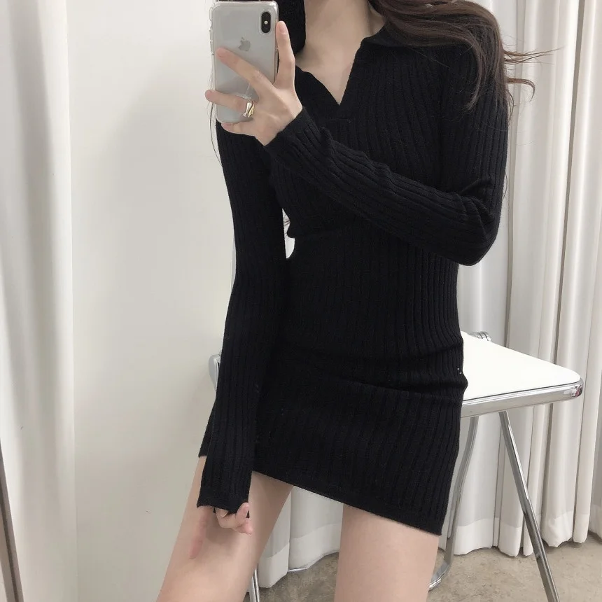 เสื้อสเวตเตอร์ถักไหมพรมผู้หญิงสไตล์เกาหลี แขนยาว คอปก ทรงเข้ารูป แฟชั่นทันสมัย แมทช์ได้กับทุกชุด เหมาะสำหรับใส่ไปทำงาน