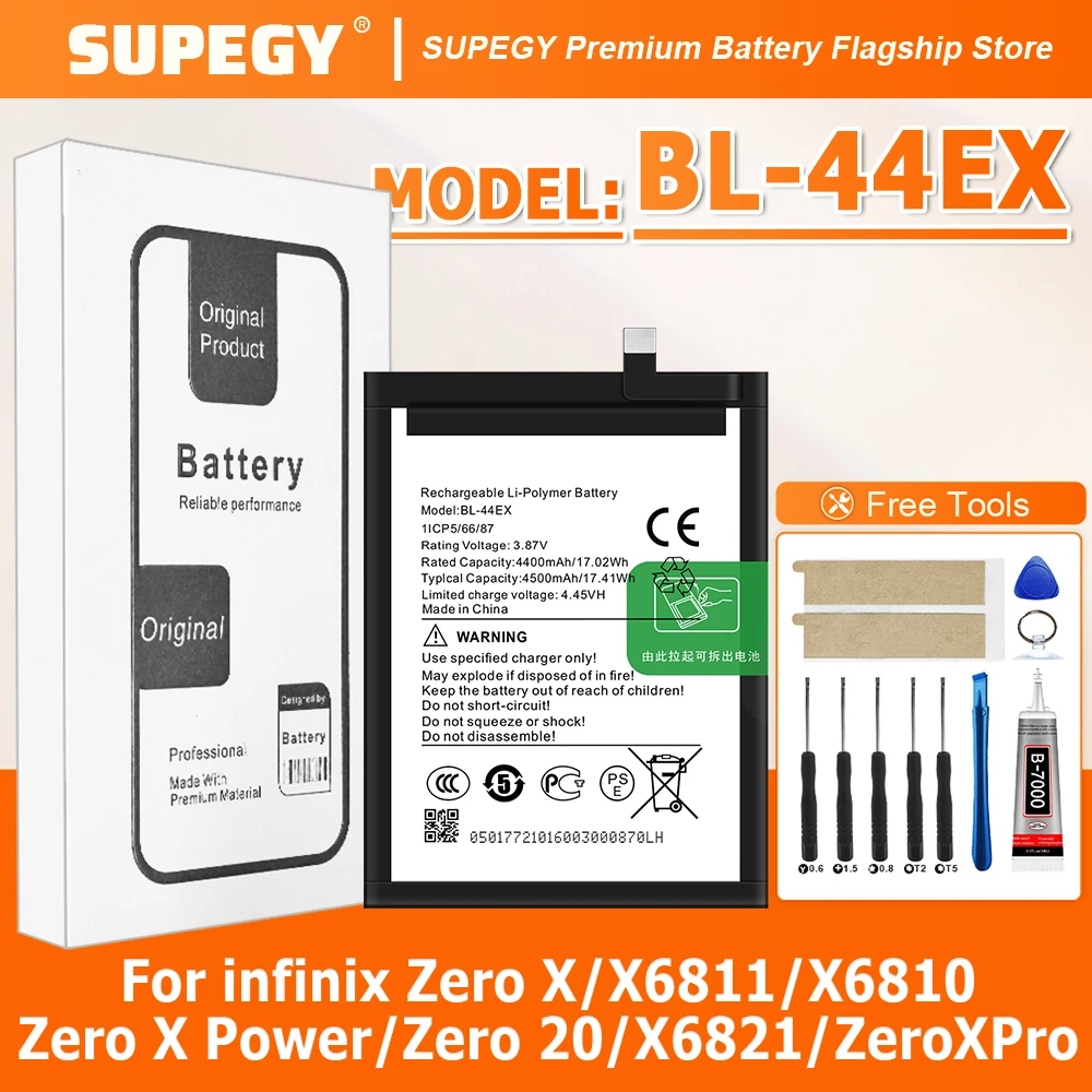 SUPEGY New 100% High Quality BL-44EX Battery For infinix Zero X / X6811/ X6810/Zero X Pro/zero x power/Zero 20/ X6821 +Tools