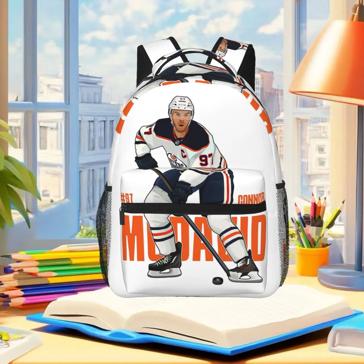 Connor McDavid 97 For Edmonton Oilers Fans Backpack Student Boys Girls BookBag School Bag Laptop Shoulder Bags for Men Women