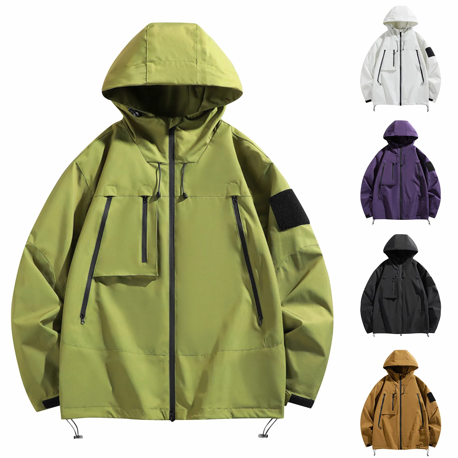 

Men's WindJacket 2025 Spring New Trendy Solid Color Windproof Waterproof Outdoor Camping Hooded Jacket Men Functional Rush Coat