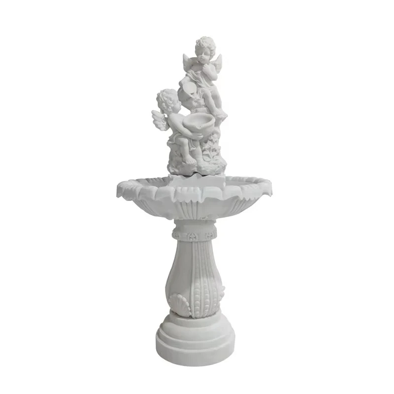 

European sandstone garden fountain, outdoor courtyard landscape decoration with running water, popular cherub statue