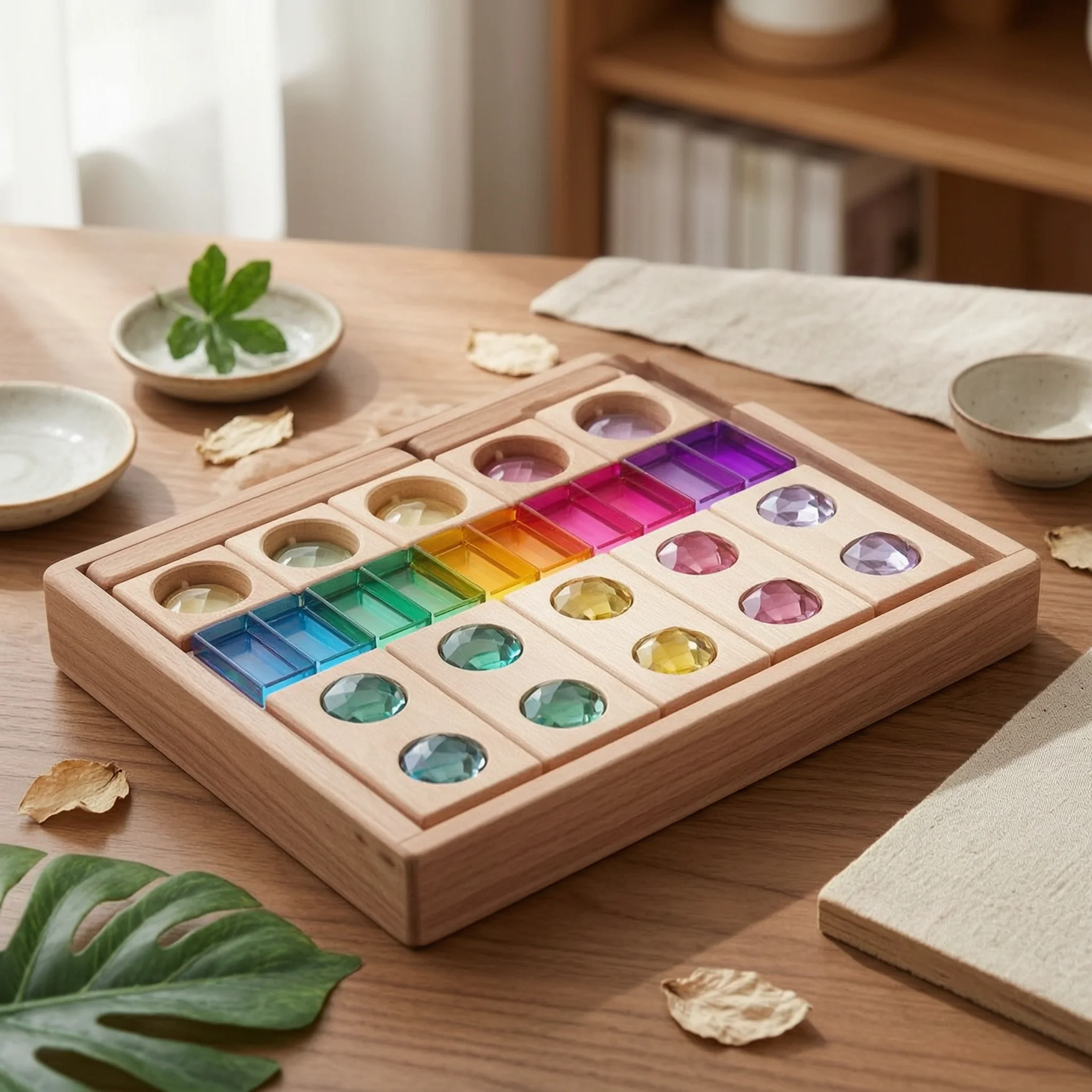 Wooden Matching Board Faceted Educational Toy Stained-glass Puzzle Game Montessori Learning Toy for Children