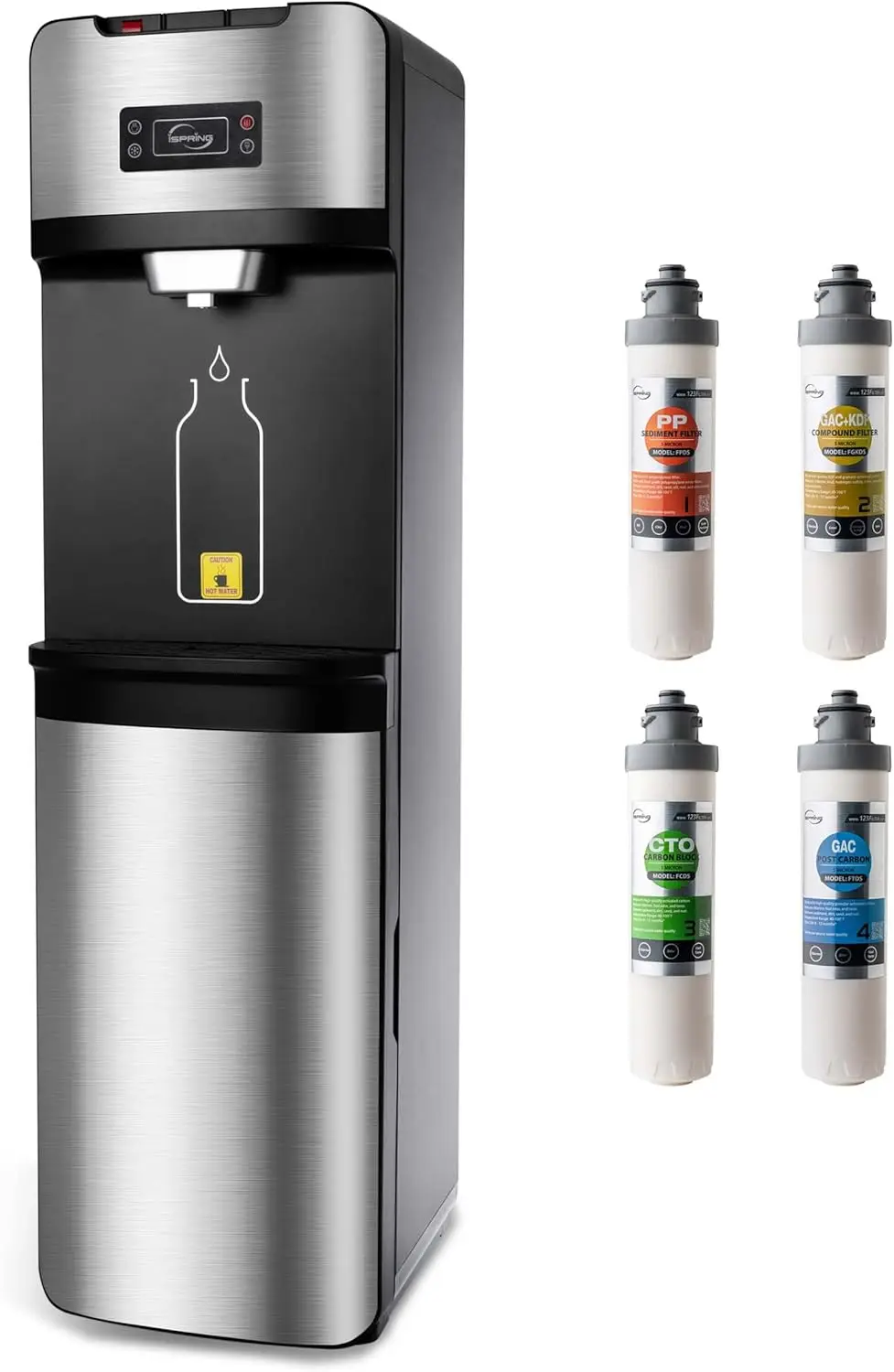 Dispensador de agua sin botella con filtración integrada de 4 etapas, temperatura caliente/Fría/ambiente, autolimpieza, acero inoxidable