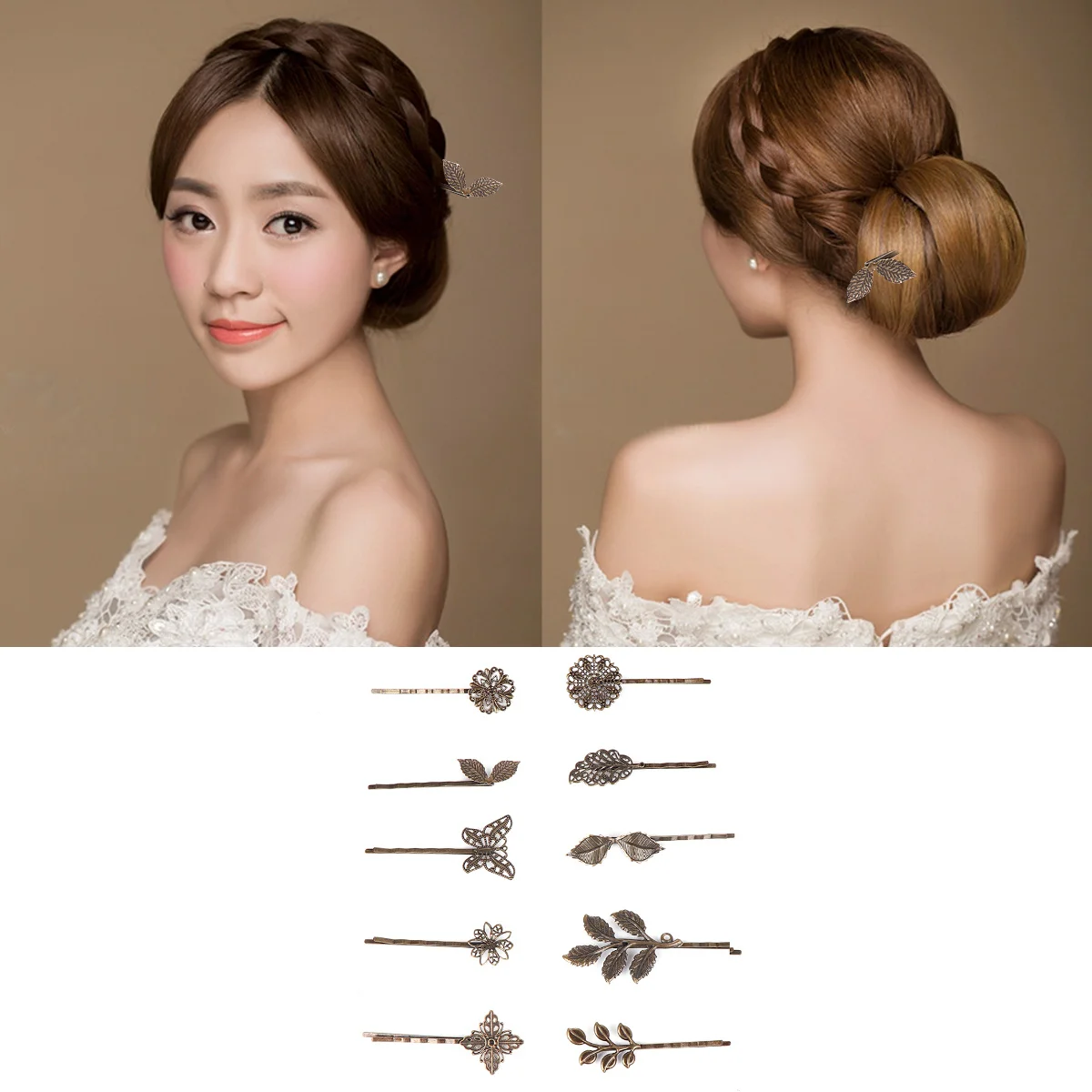 

10pcs Vintage Hair Clips Durable Metal Design Leaf Flower Women Hair Accessories Bobby Pins Travel Decorative Hairpins
