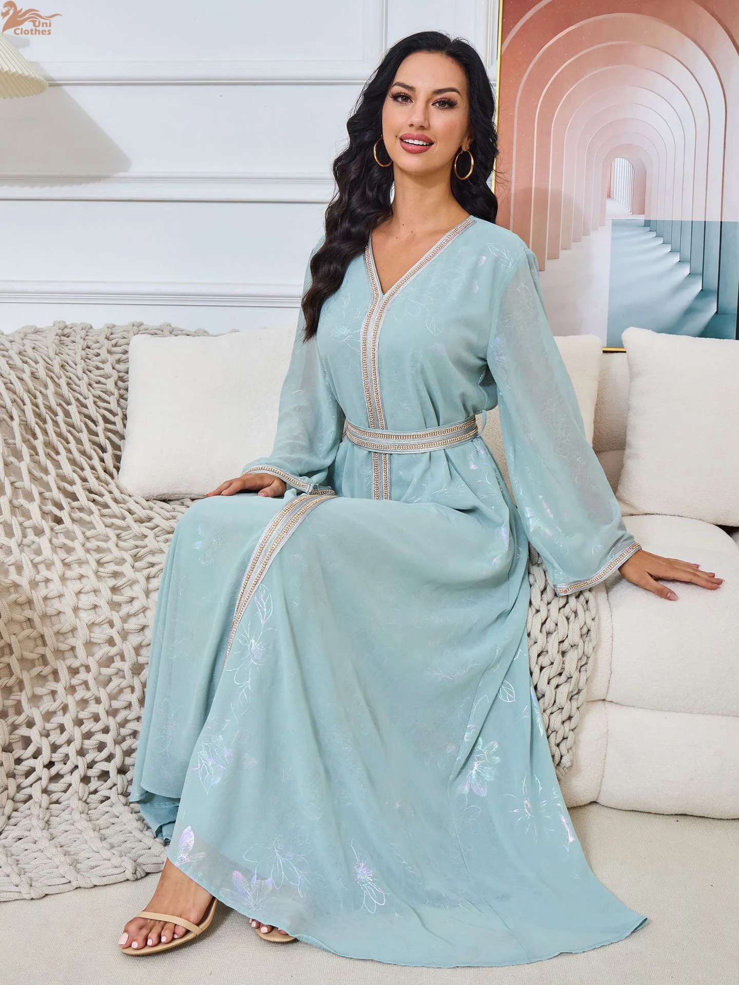 

Мусульманское платье для женщин на Ид, абайя с поясом, марокканское праздничное платье, исламская одежда, модная повседневная одежда, длинное платье в арабском стиле из Турции