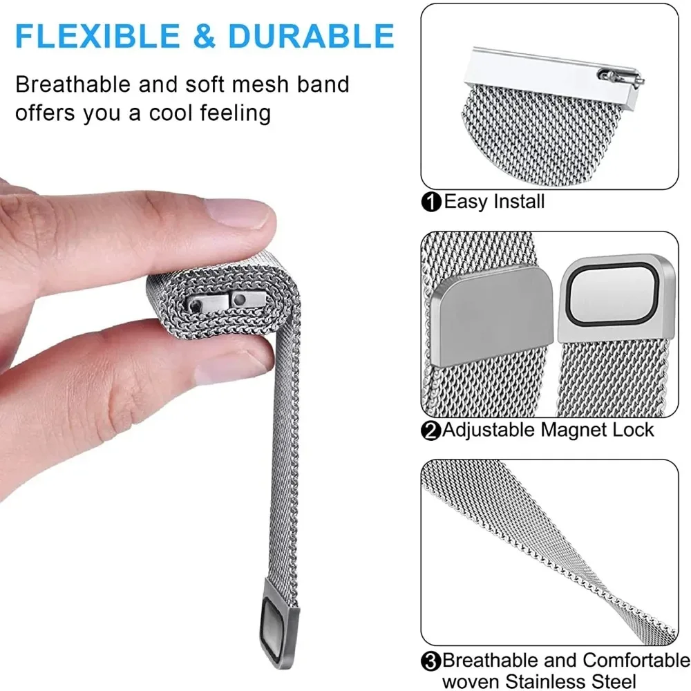 20/22mm Metal Milanese Strap for Oneplus Watch 4/3/2/Lite OPPO X3-S-X2 Comfortable Magnetic Wristband for Xiaomi 5 S5-4-3-2 Belt