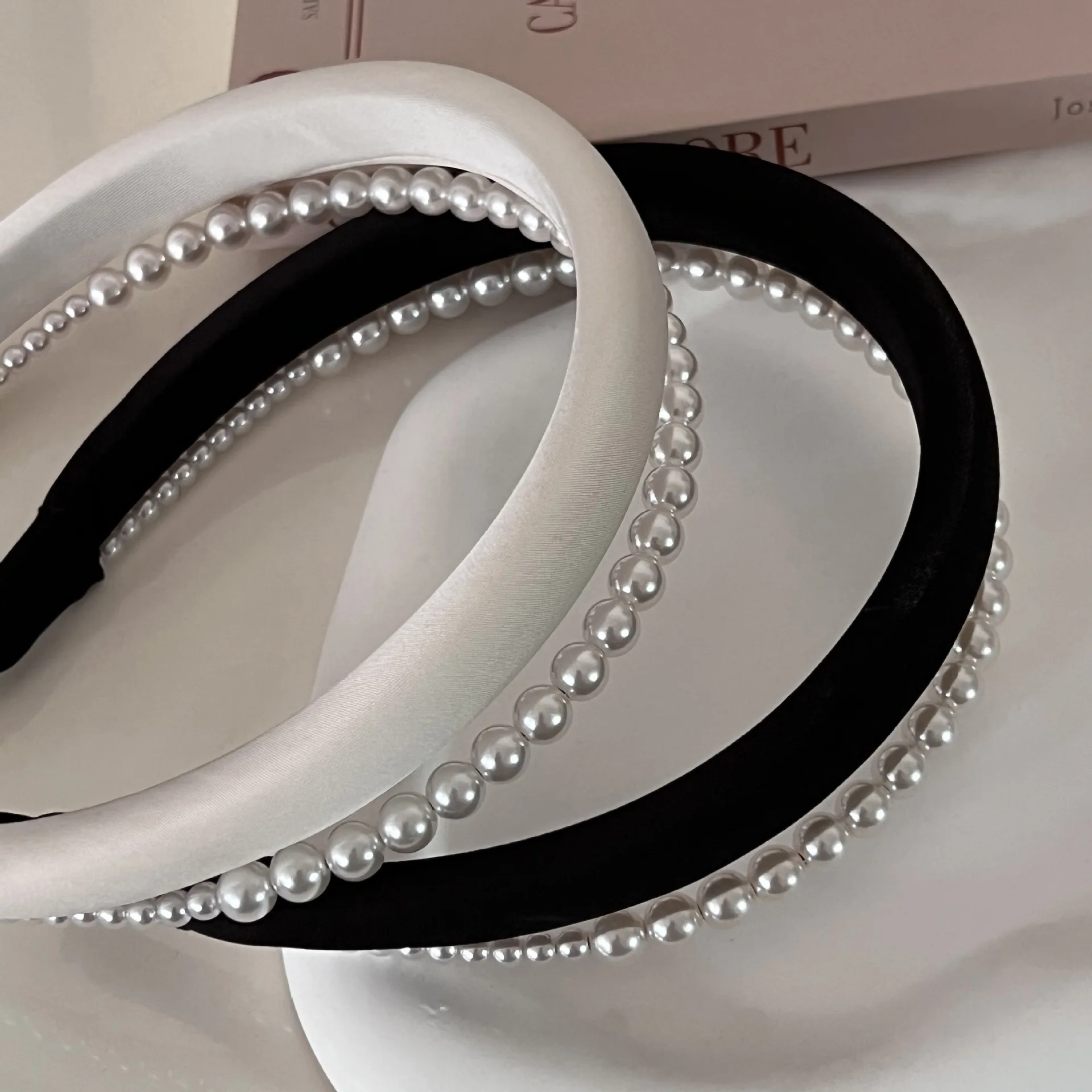 French Elegant Satin Imitation Pearl Grace Double-Layer Headband Hair Hoop Hair Accessories for Women