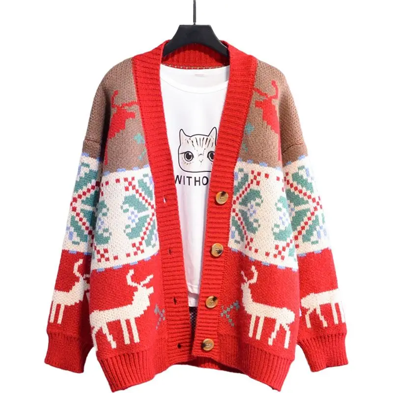 Knitted Ugly Christmas Sweater Knit Sweaters For Men Cardigan Couple Vintage Sweater Cardigans Coat Y2K Jacket Men\'s Clothing