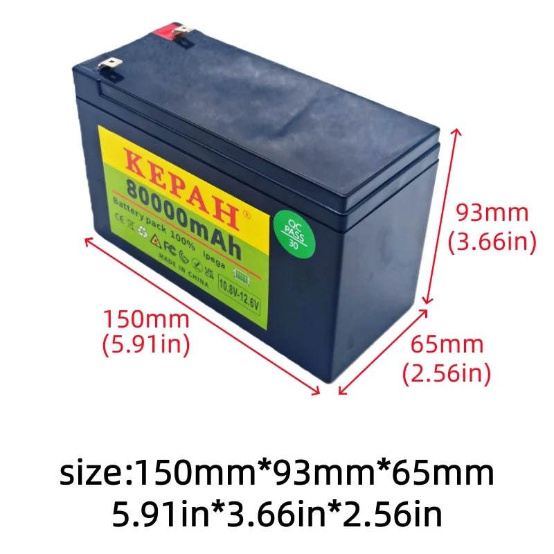 12V 80Ah 18650 Li-ion battery pack 12.6V 80000mAh,Compatible with Camping Lights,Portable Emergency Power Bank,Fishing Boat