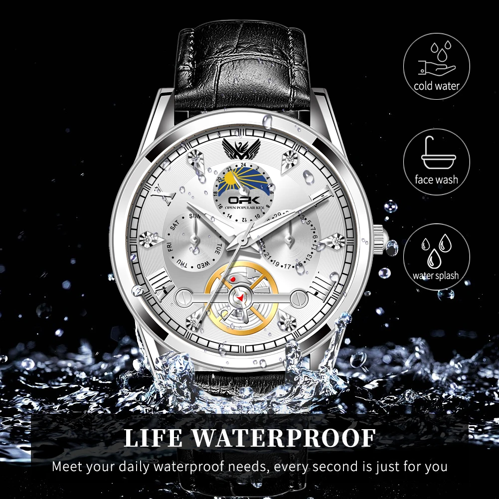 Светящиеся водонепроницаемые мужские кварцевые часы с тремя контактами и ремешком от бренда OPK 8148