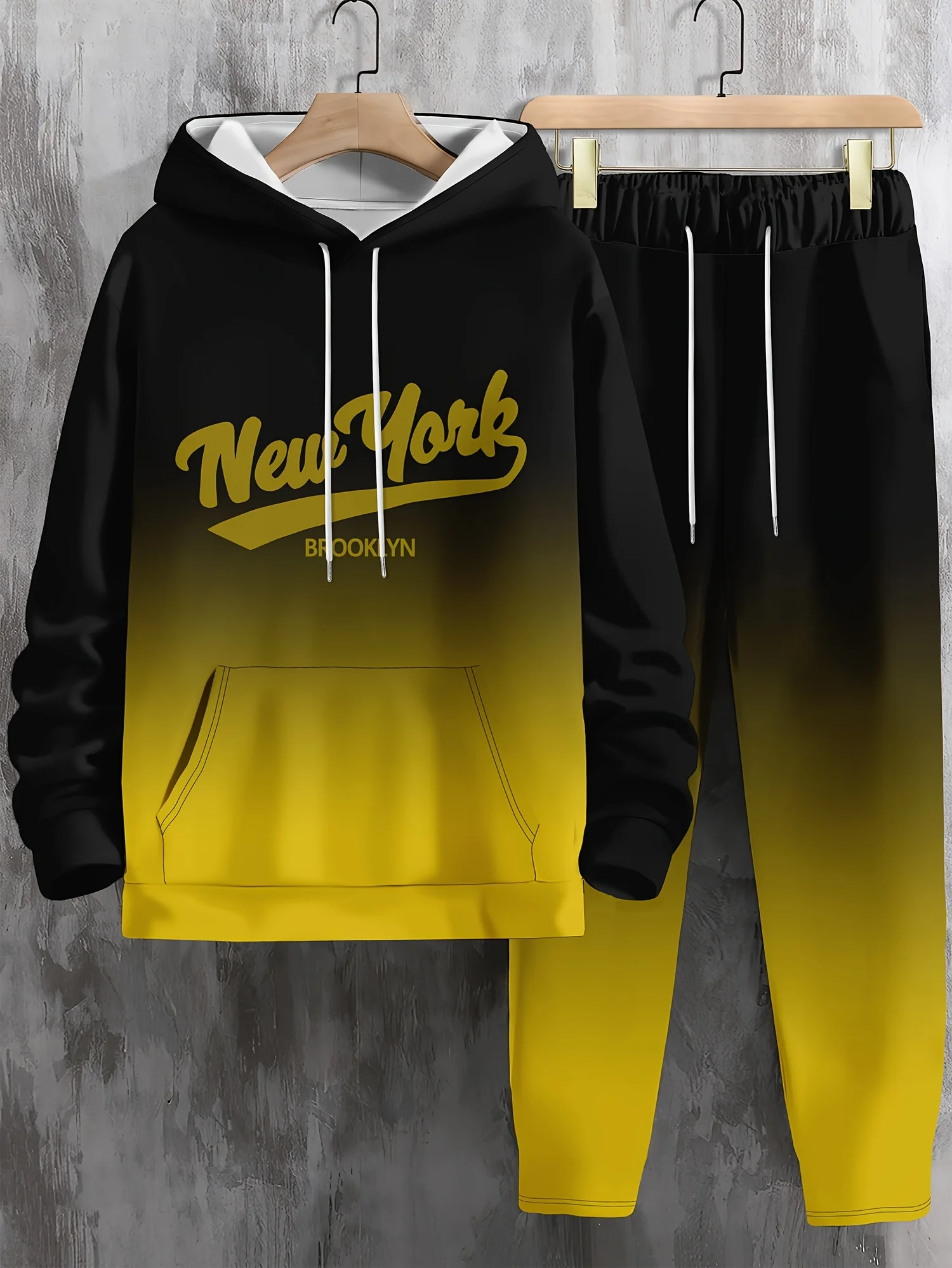 

2025 осень/зима, новый спортивный комплект Y2K, толстовка с капюшоном, упрощенная мужская мода с градиентом, супер большой удобный повседневный уличный комплект из двух предметов