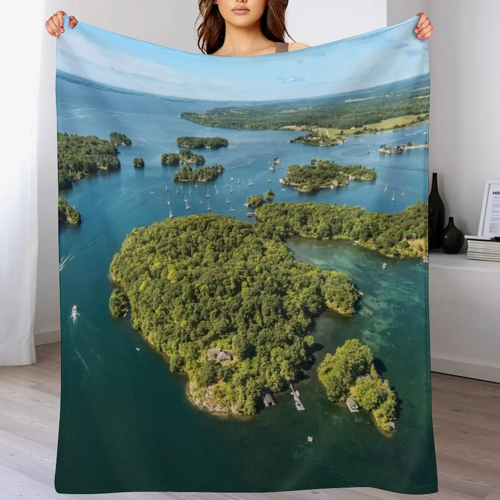 

Thousand Islands and the St. Lawrence River in Gananoque, Canada Throw Blanket Easy Care Comfortable Blanket for Couch