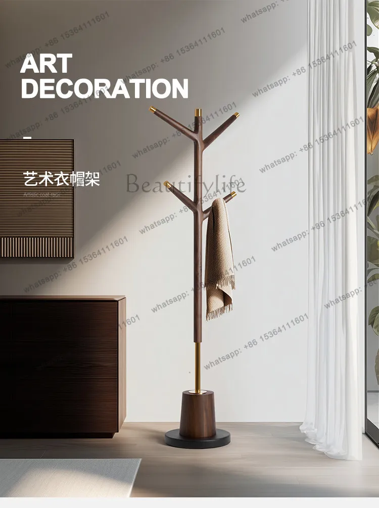 YJ North American Black Walnut Floor Coat Rack Luxury Space Saving Stand Entry Bedroom Living Furnishing