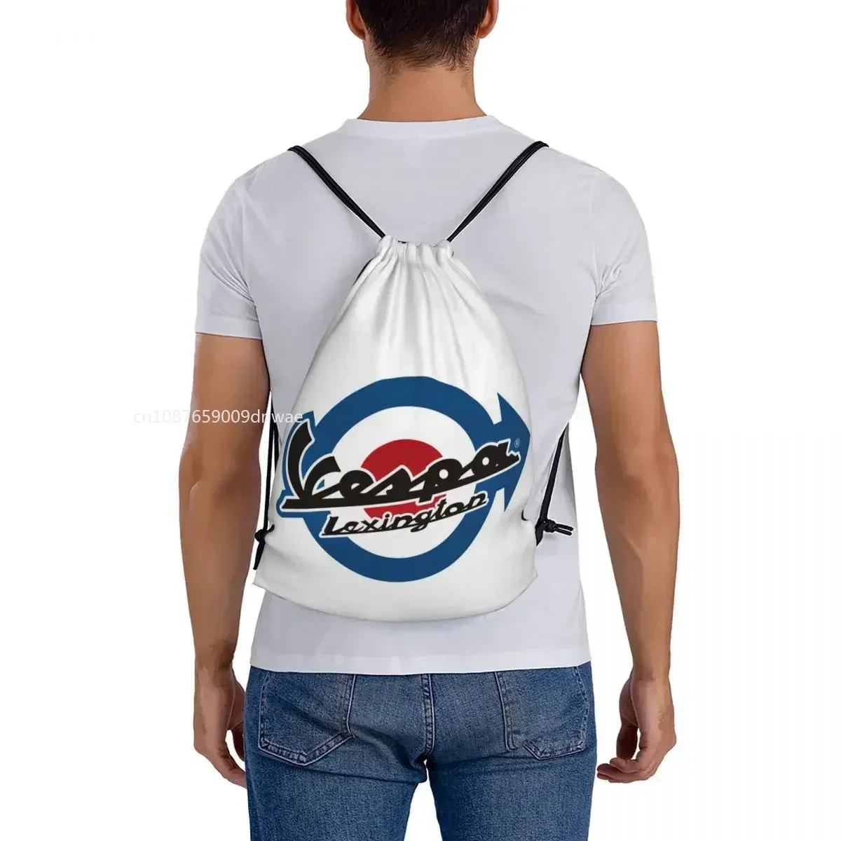 Mochila con logotipo de Vespa, bolso portátil informal con cordón, paquete de bolsillo para zapatos, bolsas para libros para estudiantes de viaje