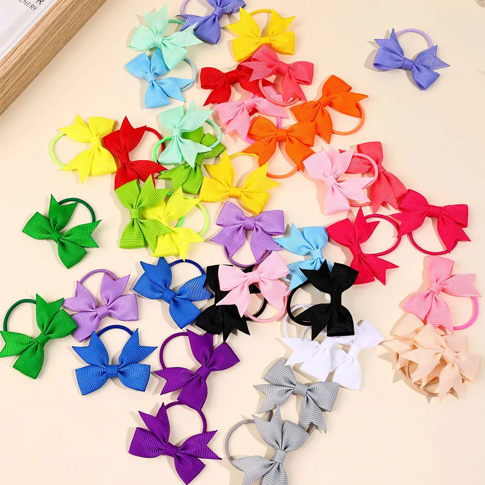 40Pcs Baby Girls Hair Bows Elastic Ties Ribbon Bow With Rubber Band Elastic Hairband Ponytail Holders Headwear Kids Scrunchies