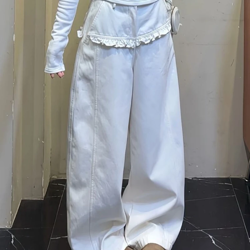 

Джинсы с крупным кружевным вырезом, в стиле «спайси девил», свободные, в стиле «ленивый шик», брюки в пол