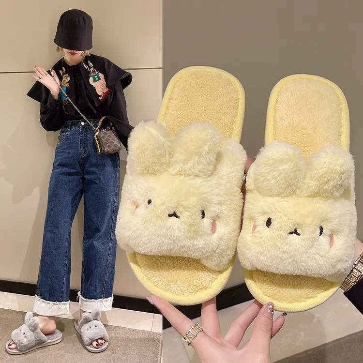 

Women's Winter Slippers Non-Slip Indoor House Shoes Soft Warm Fuzzy Home Shoes Couples Matching Cartoon Rabbit Slippers