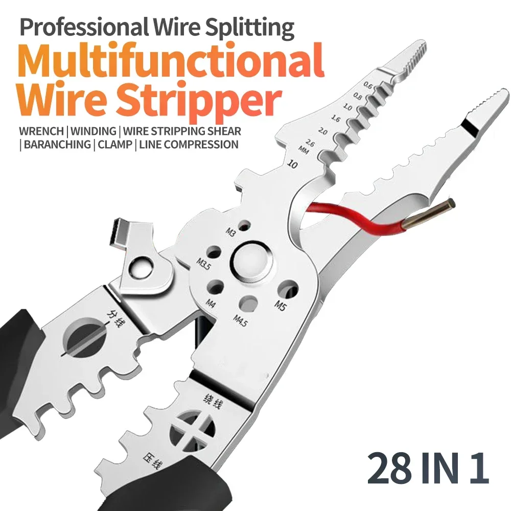 Descascador de fio multifuncional para eletricista, para reparo de fio de cabo, descascamento, crimpagem, corte, alicate de descascamento de fio, ferramentas