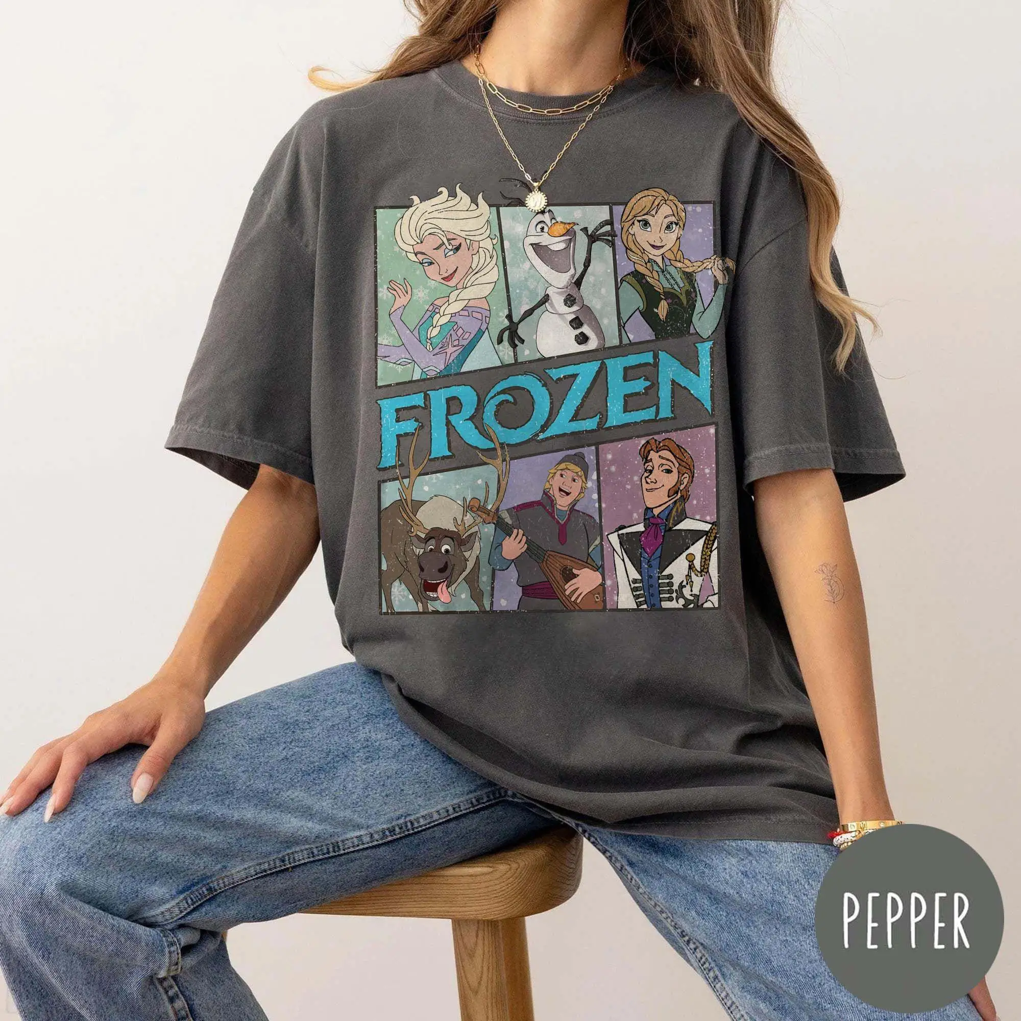 قميص شخصيات الفيلم فروزن الرجعية قميص فروزن خمر قميص إلسا الأميرة إلسا آنا أولاف قميص ديزني فروزن #1