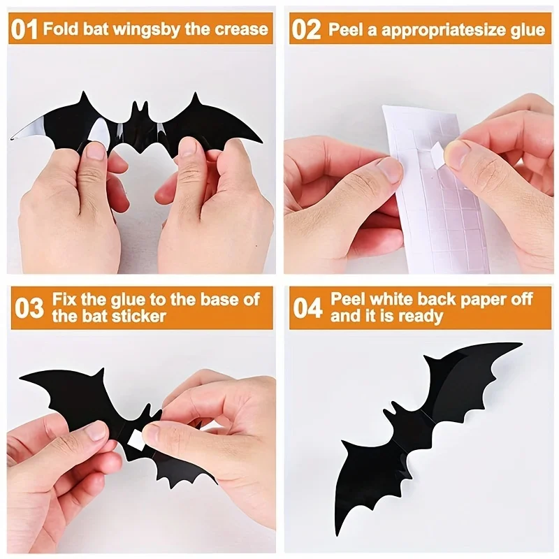 Halloween Fledermaus Dekorationen, 3D PVC Fledermaus an der Wand, Schwarze Wandaufkleber, Gruselige Party-Accessoires, DIY Dekoration Heimdekoration abnehmbare Sticker Horror Atmosphäre Festartikel Raumverzierung – Detail 3