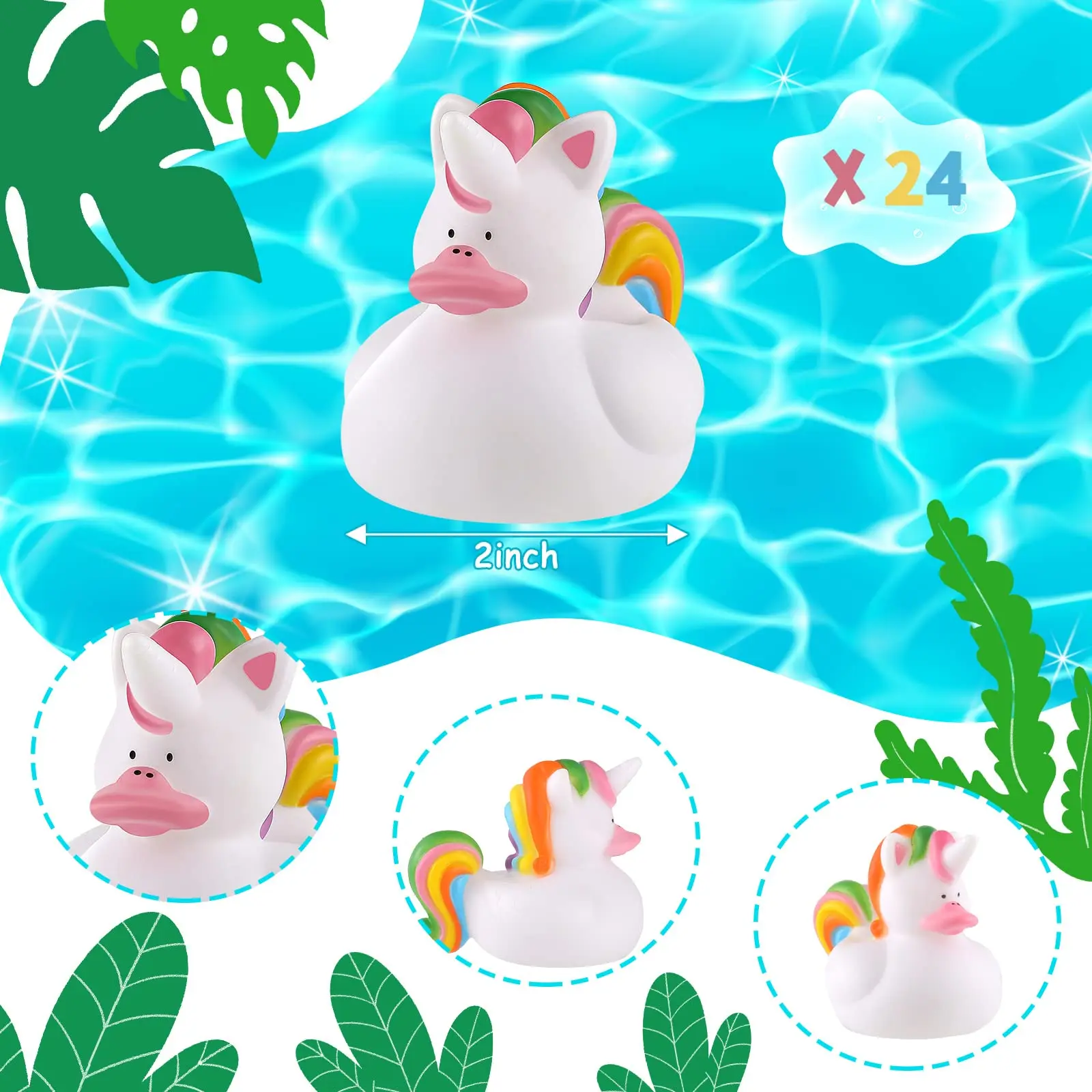 Patos de goma de unicornio, Mini patos de goma a granel, pequeños patos de unicornio de arcoíris, juguetes para niñas y niños, recuerdos de fiesta en la piscina de cumpleaños