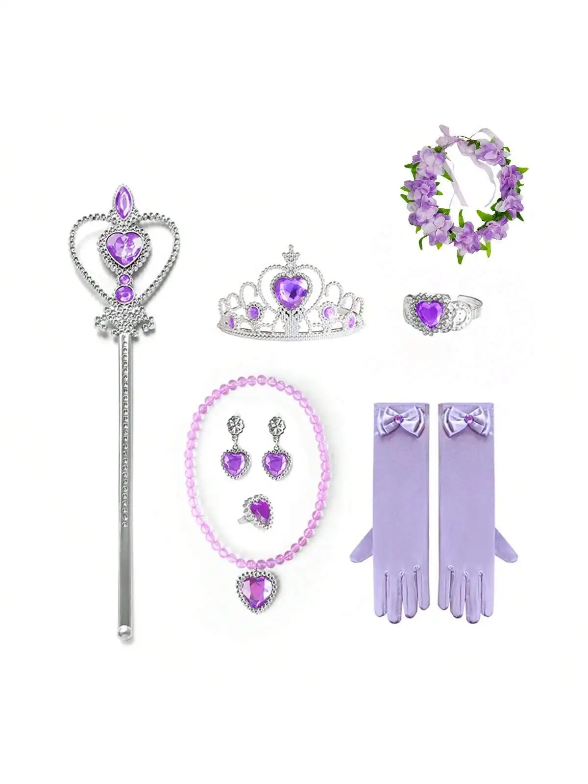 Sofia Princess Cosplay Set Girls Costume Party Favor Jewelry Set Gloves Crown Wand Necklace Earrings Ring Kids