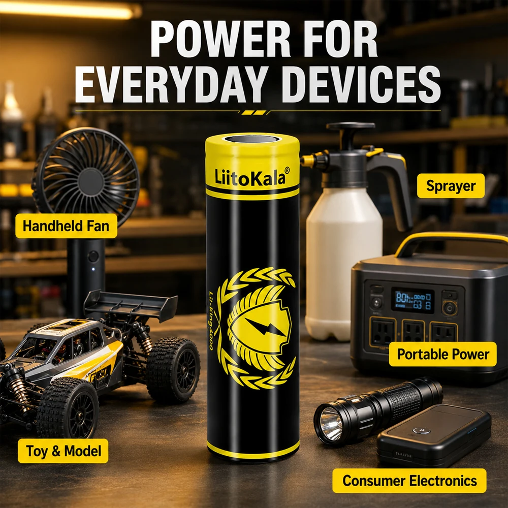 LiitoKala Lii-King 18650 – akumulator 4000 mAh, 3,7 V, wielokrotnego ładowania, o wysokiej mocy rozładowania (12 A), idealny do zasilania zabawek, takich jak pistolety, oraz urządzeń do magazynowania energii. — zdjęcie produktu 4