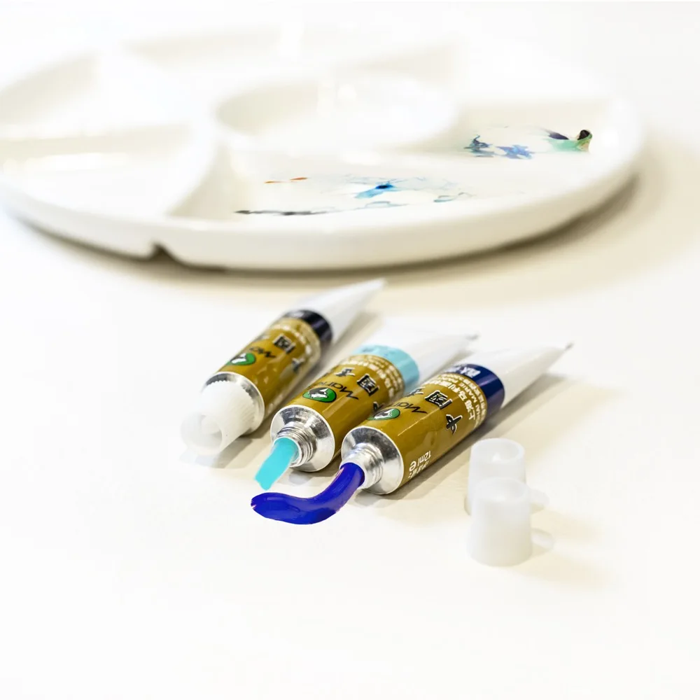 Artsecret Paleta de pintura de cerámica de porcelana de 7 pocillos Bandeja de colores para mezclar Plato de flores para pintura de acuarela al óleo acrílico de 8,5 pulgadas